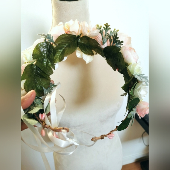 Floral flower crown wreath blush pink ivory buttercream main image 4